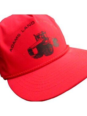 Vintage Snapback Hat Cap Adams Land & Cattle Co. Red Otto With Tractor Graphic